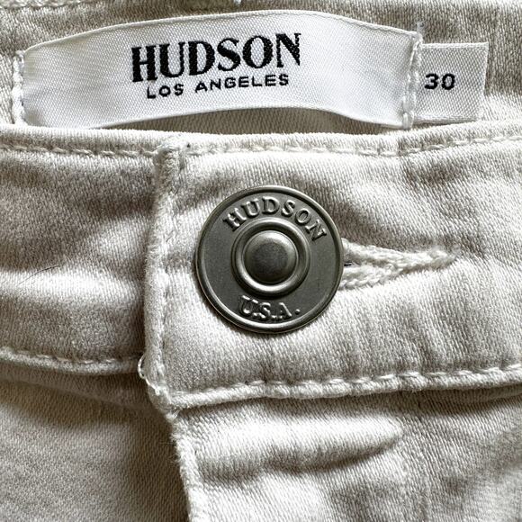 Hudson Barbara Skinny Jeans Lace Up Mid Rise Denim Distressed Cotton White 30 - Picture 3 of 6